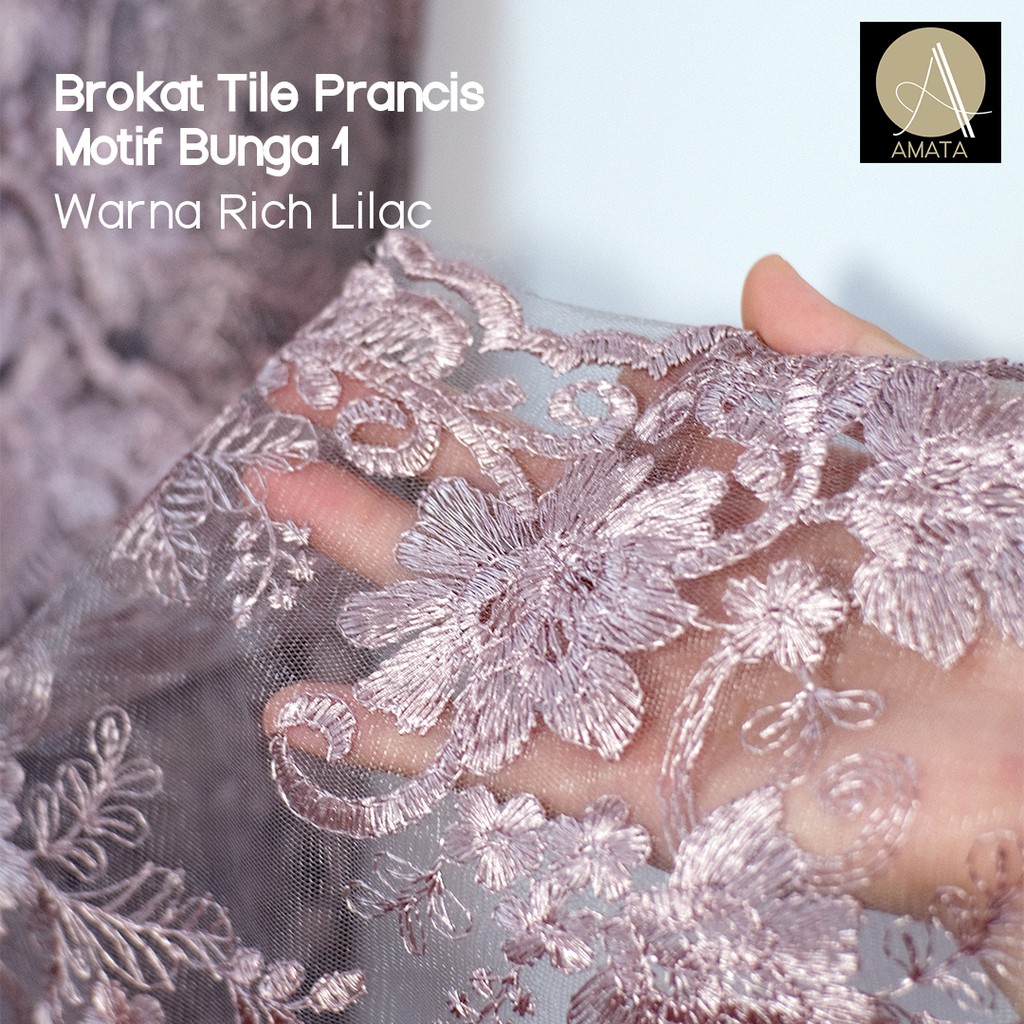 1/2 meter Kain Brokat Brukat Tile Prancis Bahan Kebaya Motif Bunga Warna Rich Lilac (Ungu)