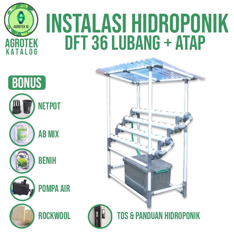 Instalasi Hidroponik DFT 36 Lubang Dengan Atap Full Set Siap Tanam