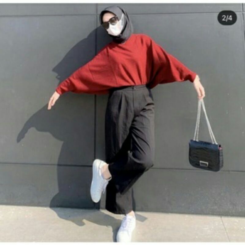 BATWING LASPERAL RAJUT/BATWING RAJUT BLOUSE TEBAL