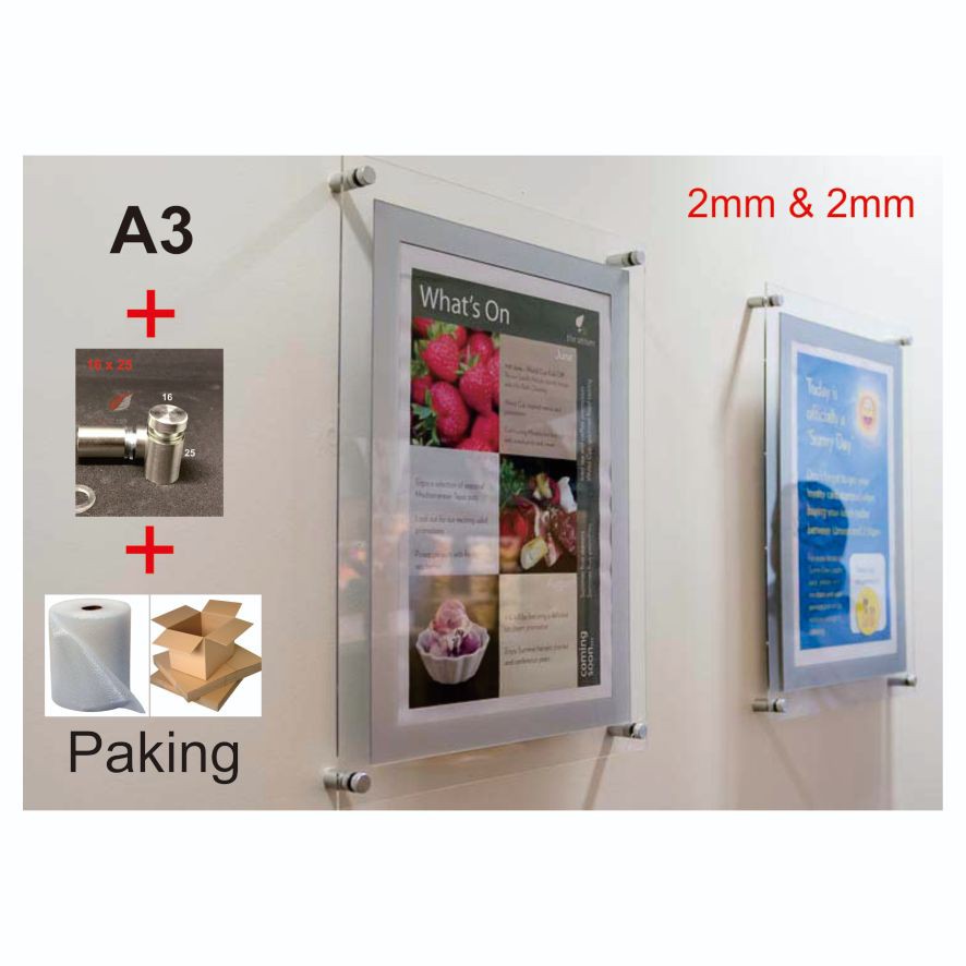 Mount A3 Acrylic Display / Frame Akrilik / Akrilik Poster Dinding 2mm &amp; 2mm