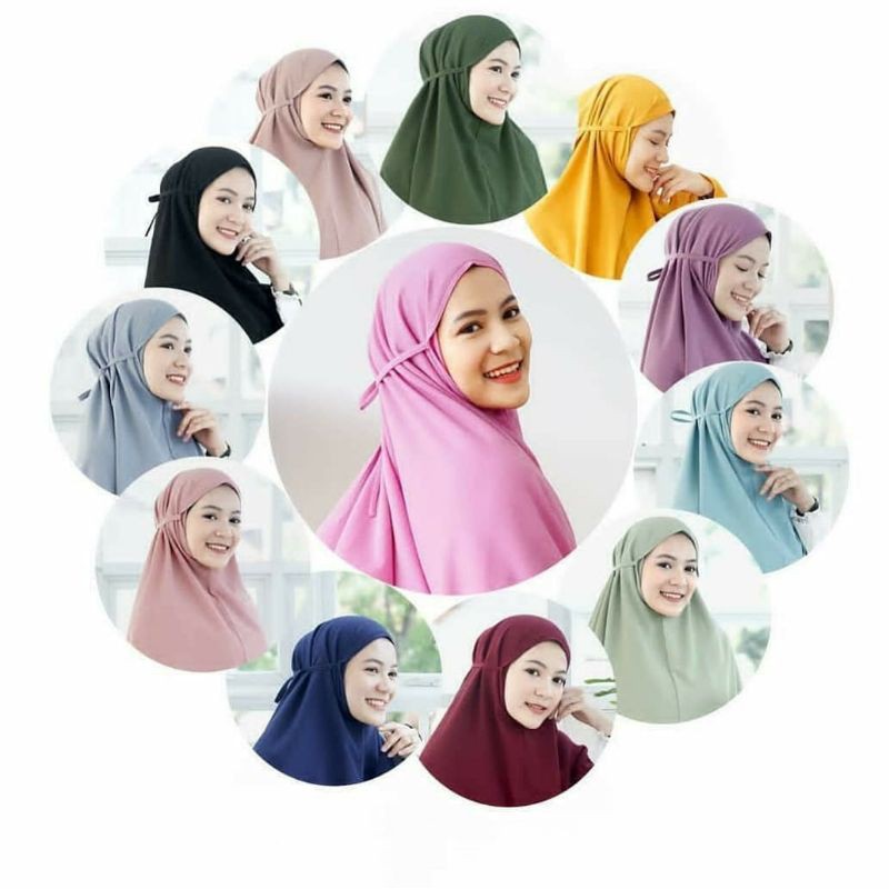 Kerudung Bergo Maryam Tali Non Pet Moscrepe Premium Hijab Instan Jilbab Instant Krudung Polos-1