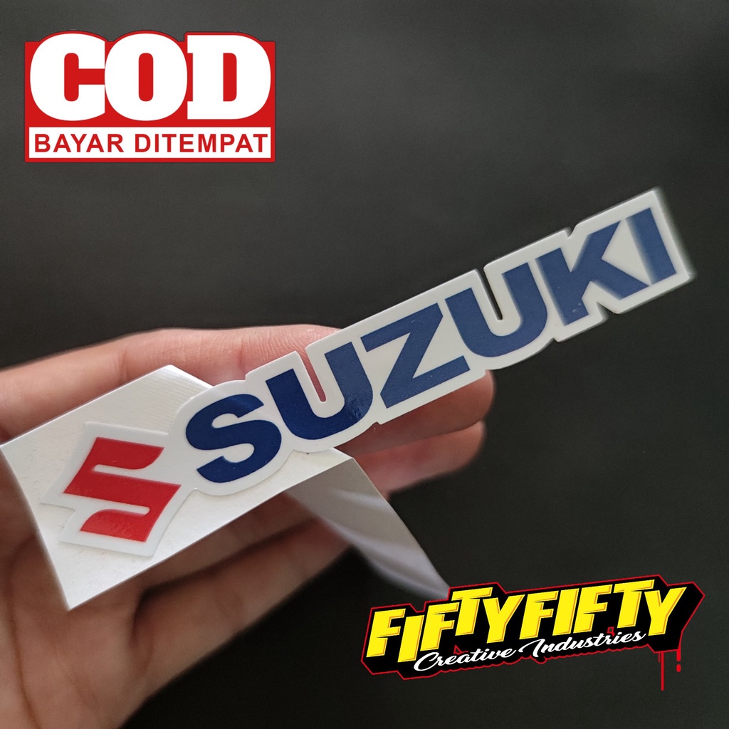 Stiker Print Cut SUZUKI Stiker Printing Laminasi Glossy Tahan Air Stiker Motor Mobil Helm Sudah Membentuk Pola Desain