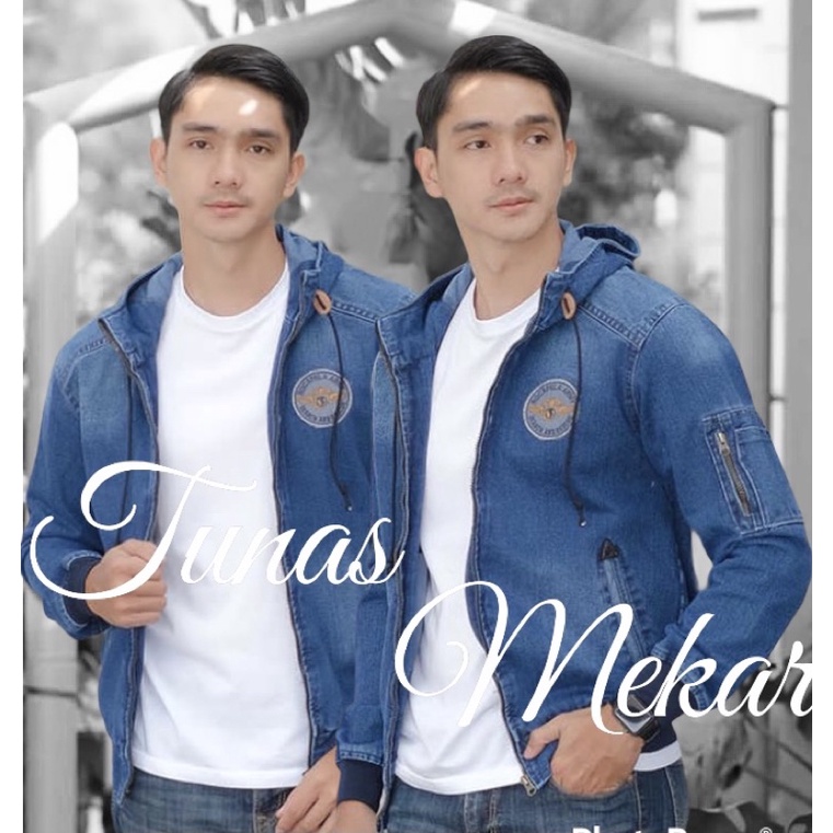 JAKET JEANS ROCAFELA TOPI BOMBER DISTRO PREMIUM