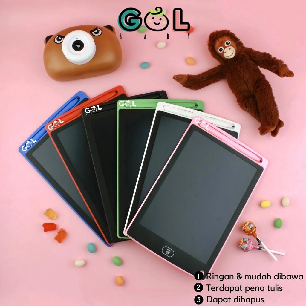 LCD Writing Writting Drawing Tablet Pad Papan Belajar Tulis Gambar Coret Hapus Mainan Edukasi Anak-pink