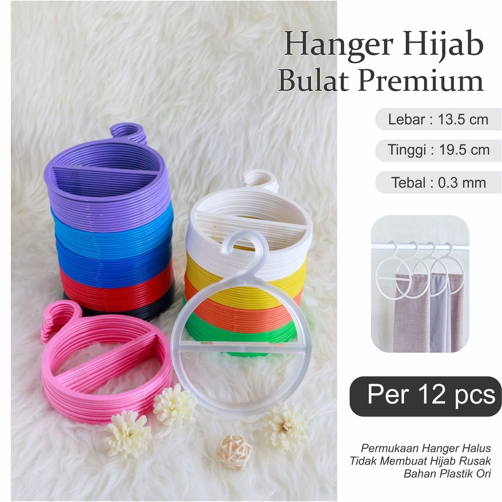 Hanger Jilbab Hijab Bulat Bening dan Warna Scarf Pasminah Syal Per Lusin (12 Pcs)