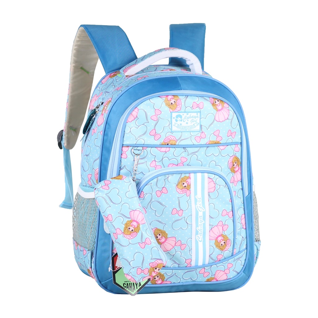 Ransel Murah Tas Sekolah Fashion Anak Karakter Cahaya Princess Strip Biru Backpack Cantik Anak Perempuan