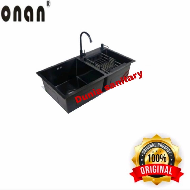 Paket Bak Cuci Piring ONAN 8245 BLACK ORIGINAL Kitchen sink Hitam Stainless SUS 303