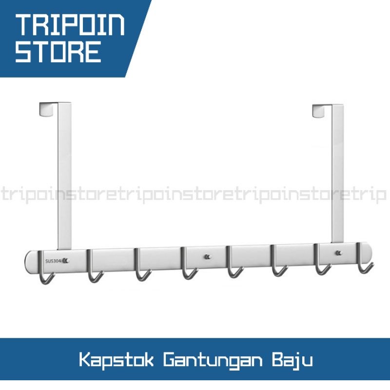 Kapstok 8 Hook Gantungan Baju Tanpa Paku Atas Pintu SUS304 Stainless Steel Capstok 8 Hook