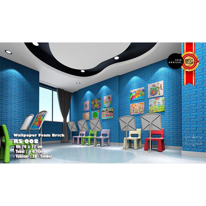 3D Wallpaper Foam Brick Tebal Timbul Embossed - FB 008 | Dark Blue