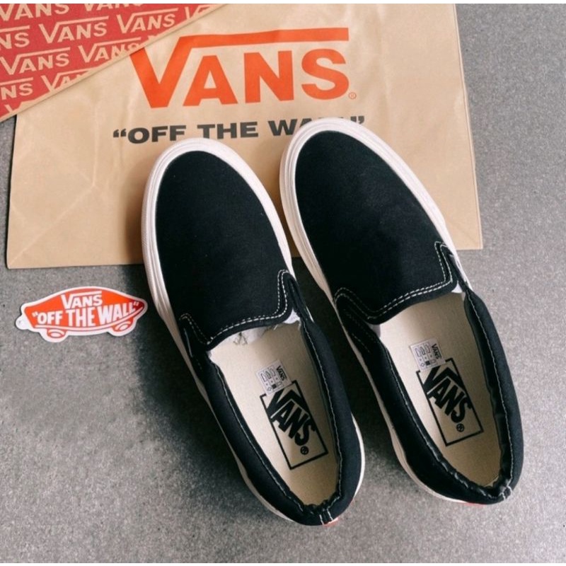 Sepatu vans slip on black white OG premium china