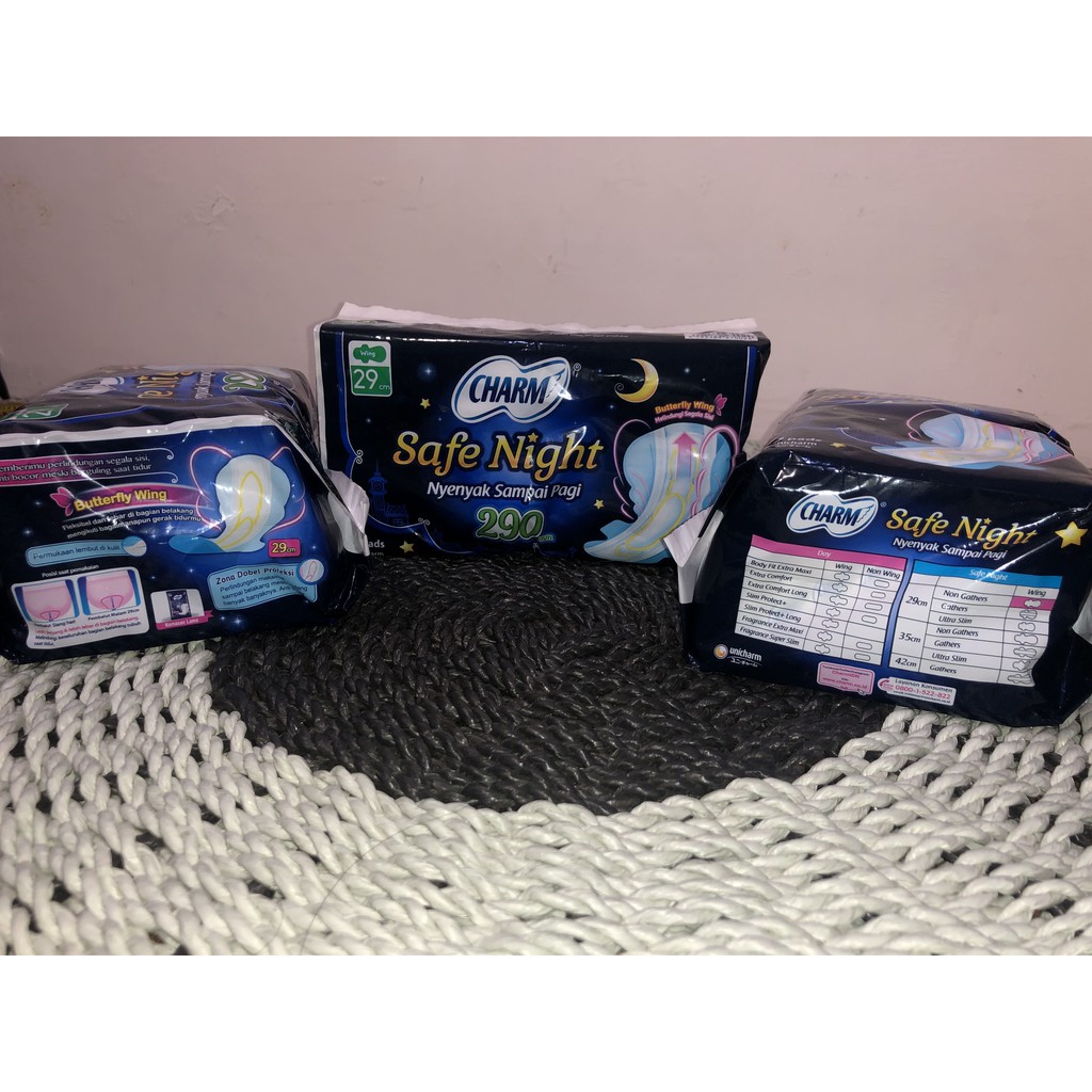 Charm Pembalut Safe Night 29Cm Wing Isi 20 Pads Softex Charm Wanita Butterfly Softek Unicharm Original Ekonomis Nyenyak Sampai Pagi