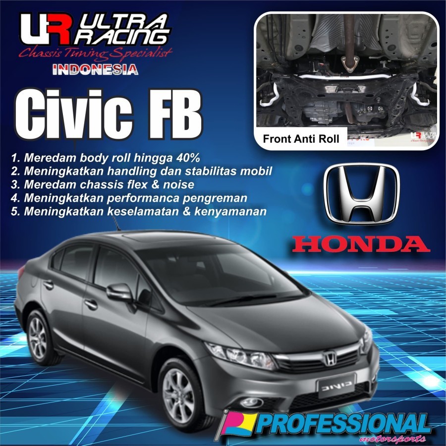 Aksesoris Stabiliser Strutbar ULTRA RACING Front anti roll H. Civic FB