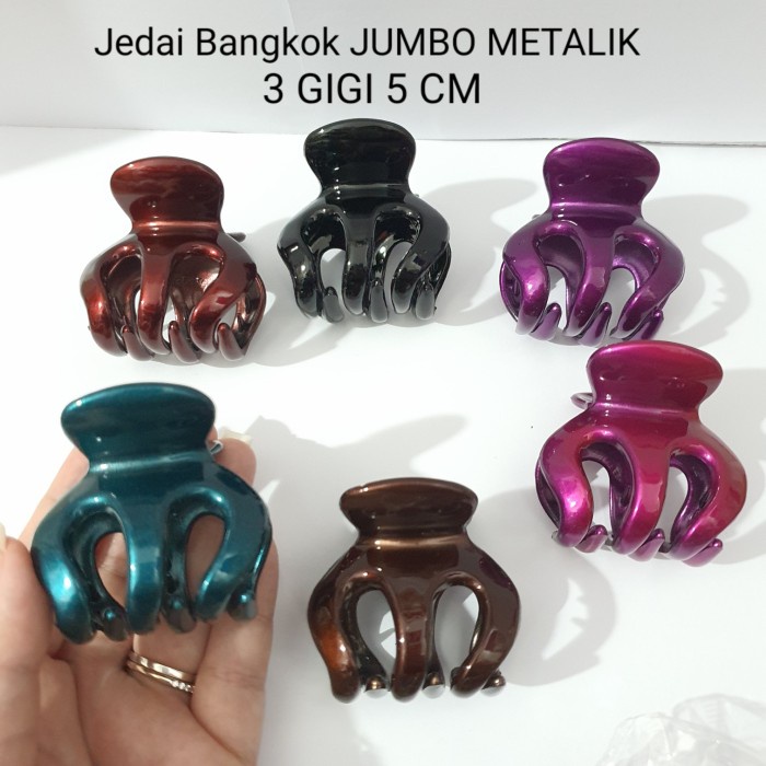 222-Jedai Jepitan Bangkok JUMBO METALIK 3 GIGI UK 5 CM Rambut Import