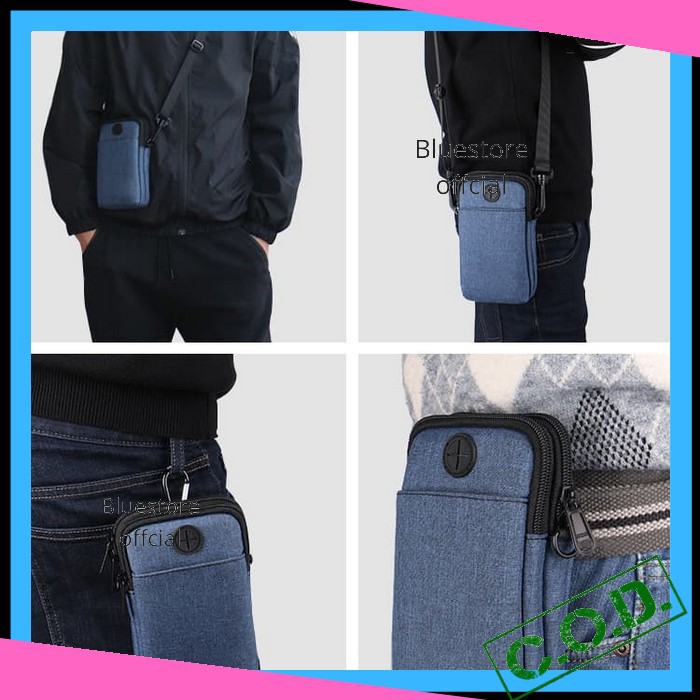 Tas Pinggang Pria Import Waterproof Anti Air Murah Waistbag Cowok Sling Bag Hp Mini Simple Elegant D