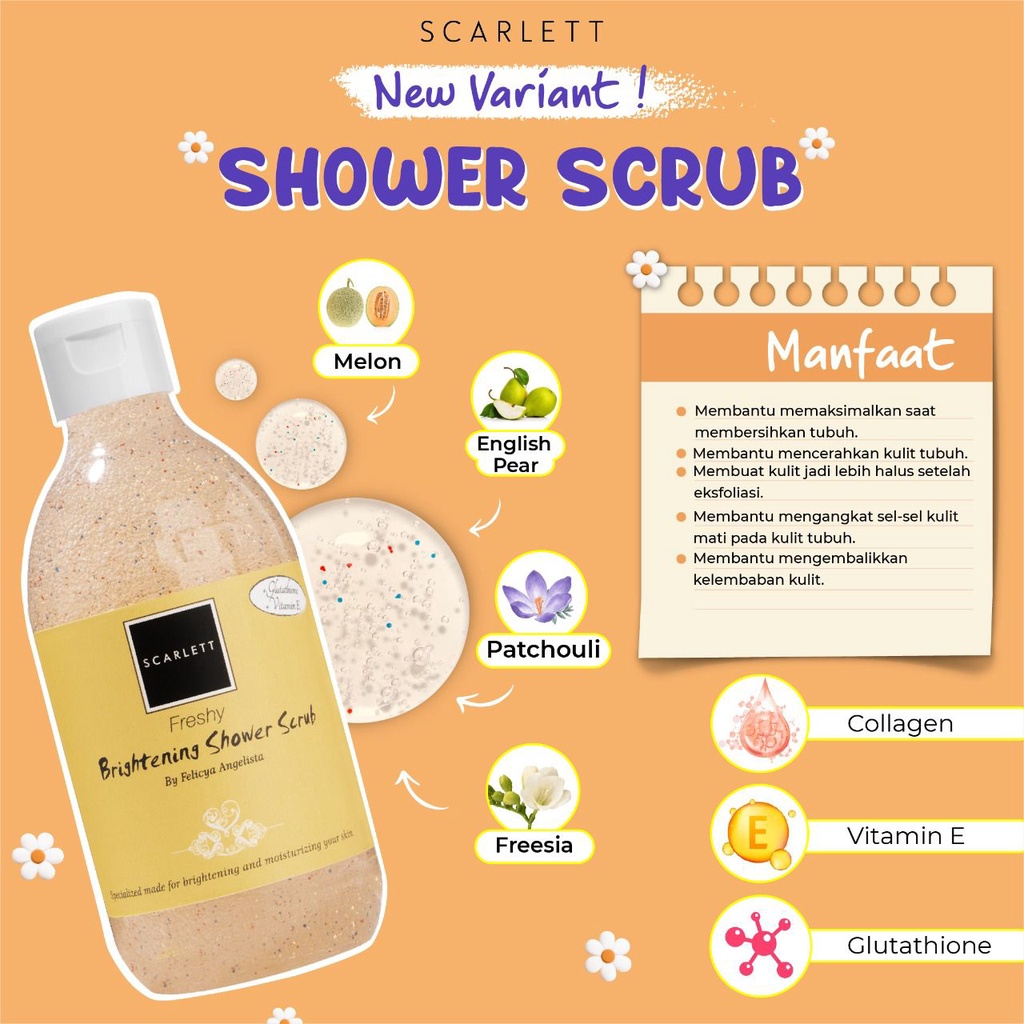 VARIAN BARU..!! SCARLETT WHITENING SHOWER SCRUB - 1 botol 300 ml | Shower POMEGRANATE / MANGO / CUCUMBER / COFFEE / CHARMING/ FRESHY / JOLLY Shower Baru Scarlett Sabun Mandi