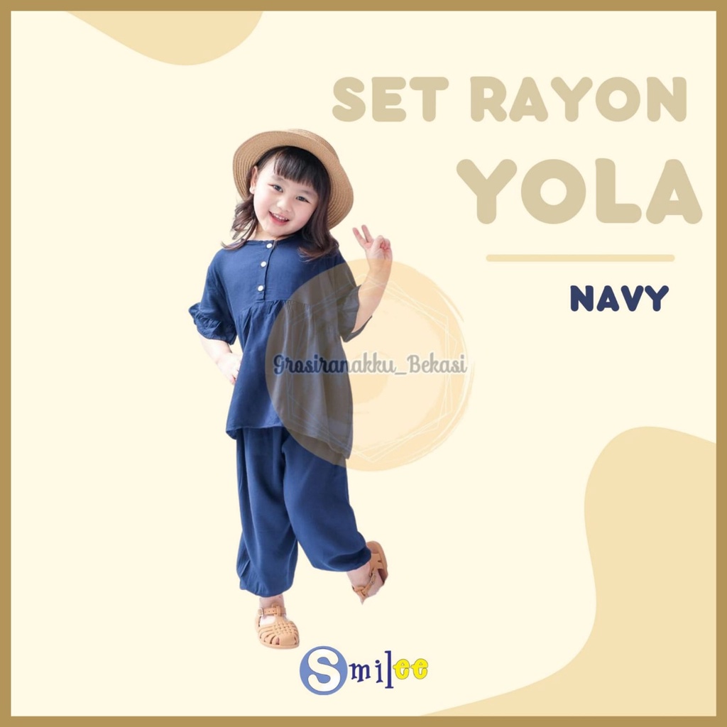 Setelan Anak Rayon Polos Smilee Yola Warna Navy Size 1-5Tahun