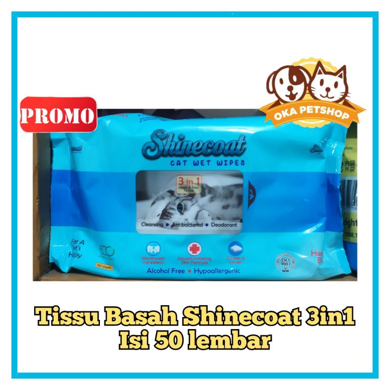 tisu basah kucing shinecoat isi 50 - tissu basah untuk kucing