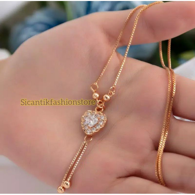 Promo kalung Titanium plus liontin permata Kristal Fashion wanita terlaris perhiasan wanita Ros gold