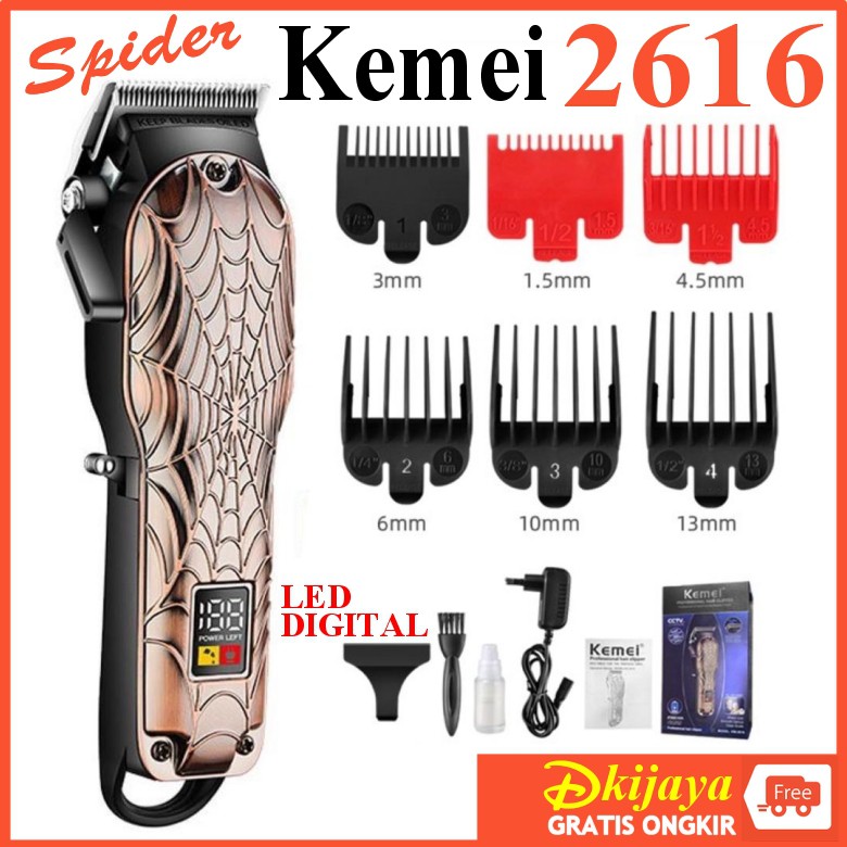 Kemei 2616 Original Alat Cukur Rambut  Clipper Detailer Trimmer KM2616 Metal Spider Perunggu Laba2