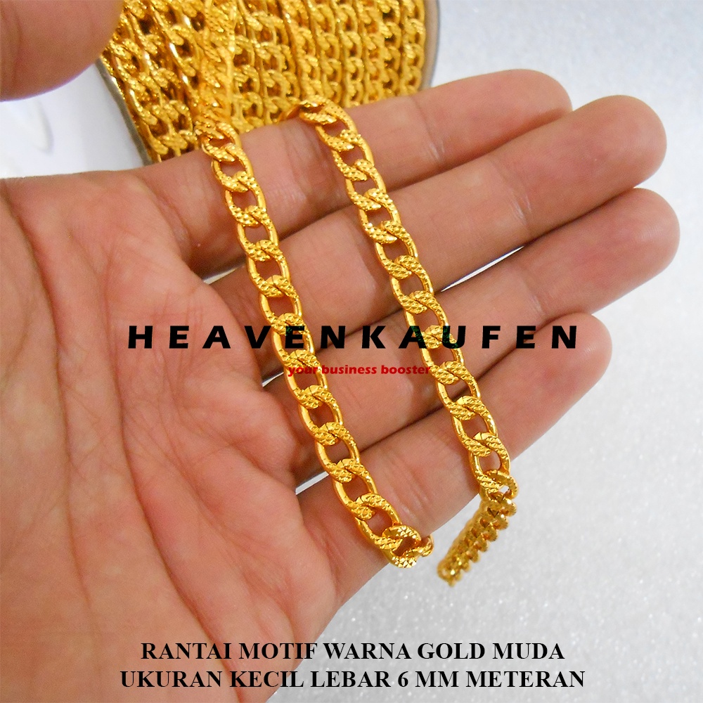 Rantai Kecil Model Motif Lebar 6 mm Warna Gold Emas Untuk Rantai Craft Strap Masker DIY Dll Meteran