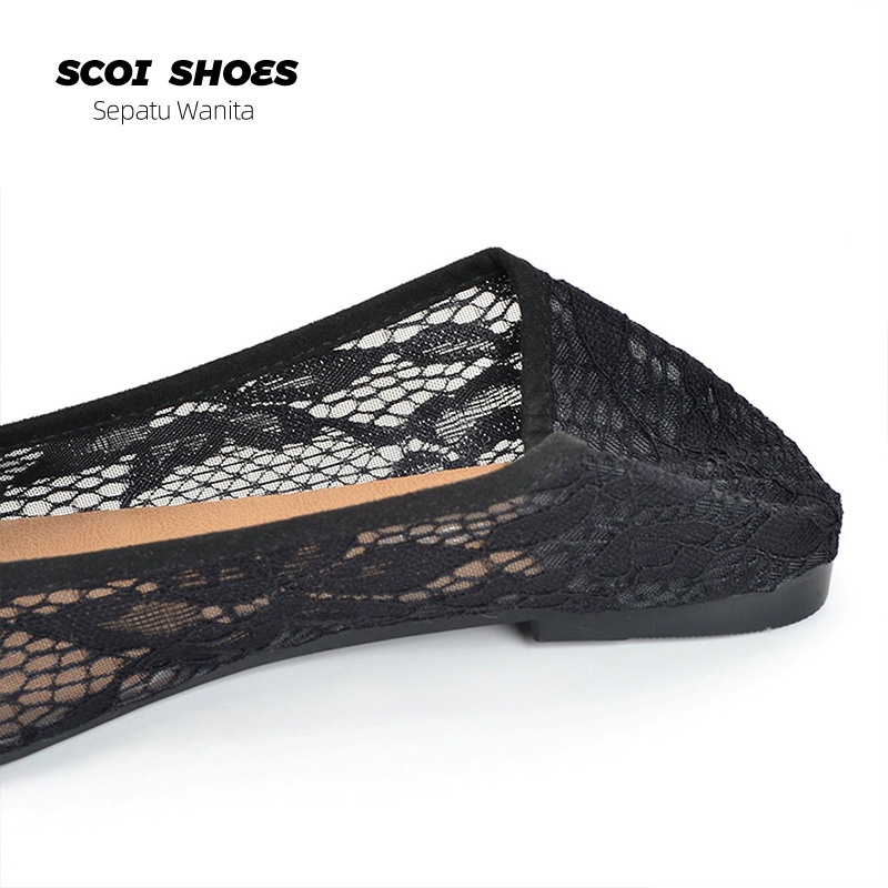 Sepatu Flat Wanita Import Terbaru Bahan Lace Korea Fashion Wanita Import Sepatu Non-Slip