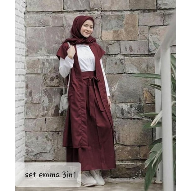 SET EMMA 3 IN 1 ARINDA SET SET EMA  gamis dewasa setelan blazer set pakaian wanita baju