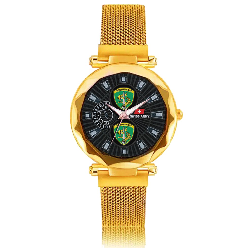 Jam Tangan Wanita Custom - PERSEBAYA MOTIF 1 Free Box &amp; Batre Cadangan