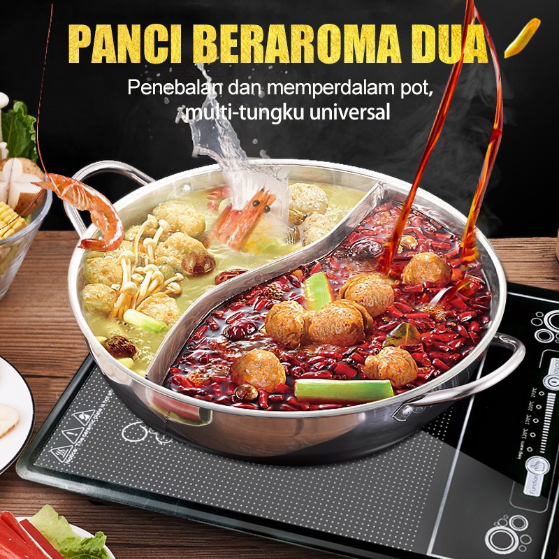 KINDSTORE❤ | PANCI SHABU - SHABU HOTPOT 2 SEKAT 30 CM - STAINLESS STEEL HOT POT WITH GLASS COVER