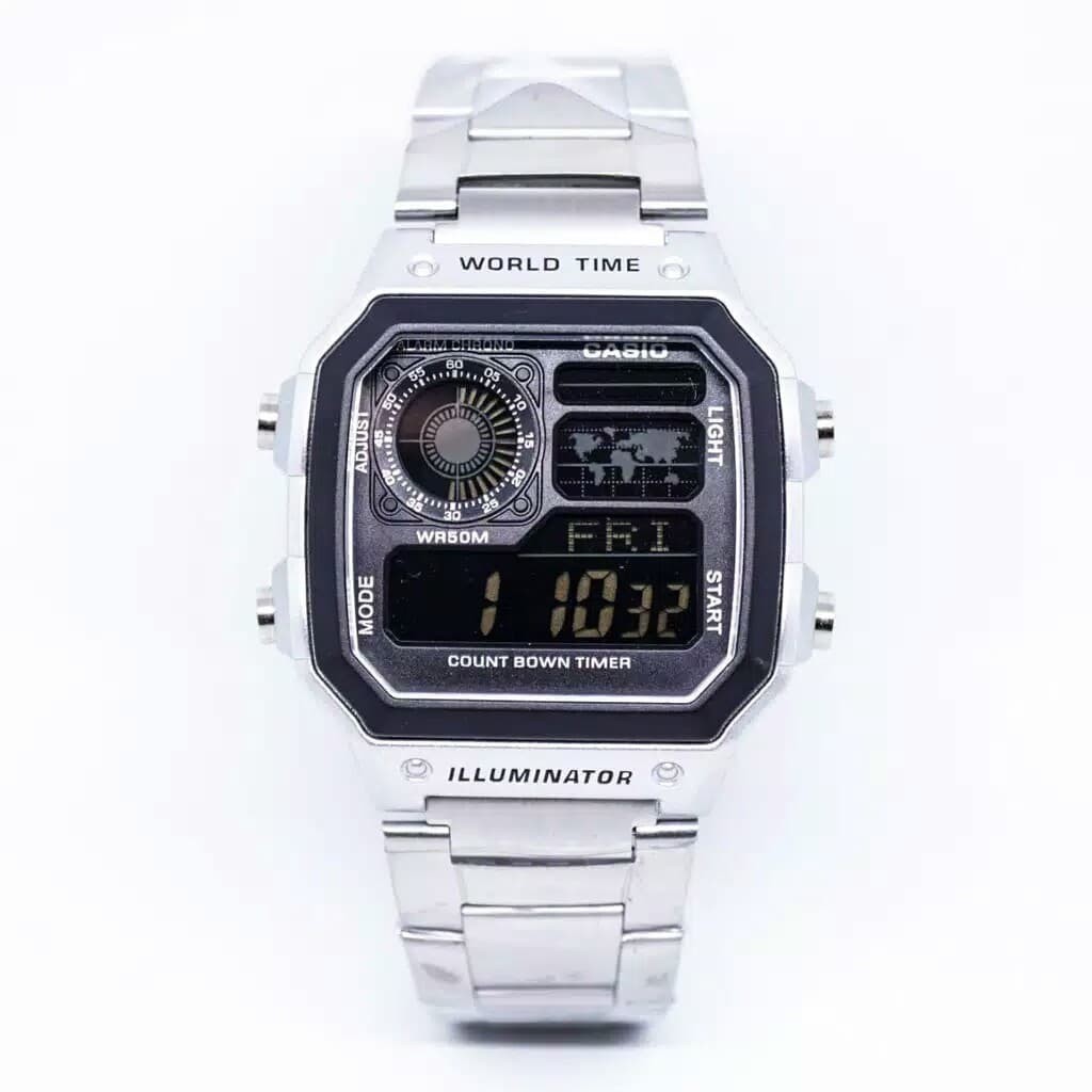 JAM TANGAN PRIA DIGITAL WORLD TIME ILLUMINATOR