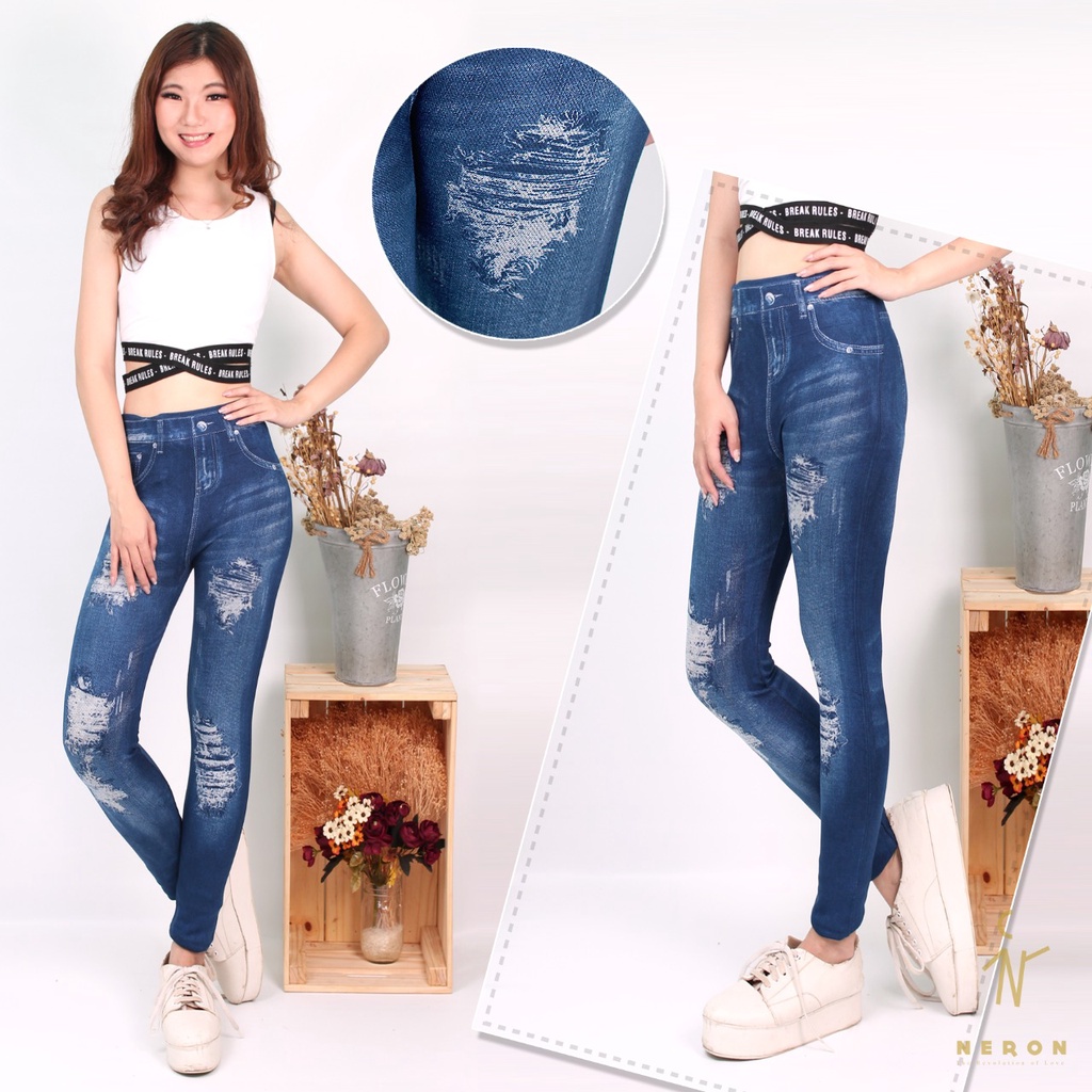 Legging motif Jeans Impor- Legging super streetch korea