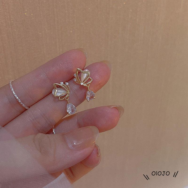 【COD】Butterfly Anting Stud Desain Kupu-Kupu Hati Water Drop Bahan Zirkon Untuk Wanita