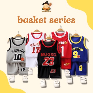 Baju bayi lengan pendek motif basket 0-4 TAHUN bahan jersey lembut / stelan bayi lucu setelan bayi import