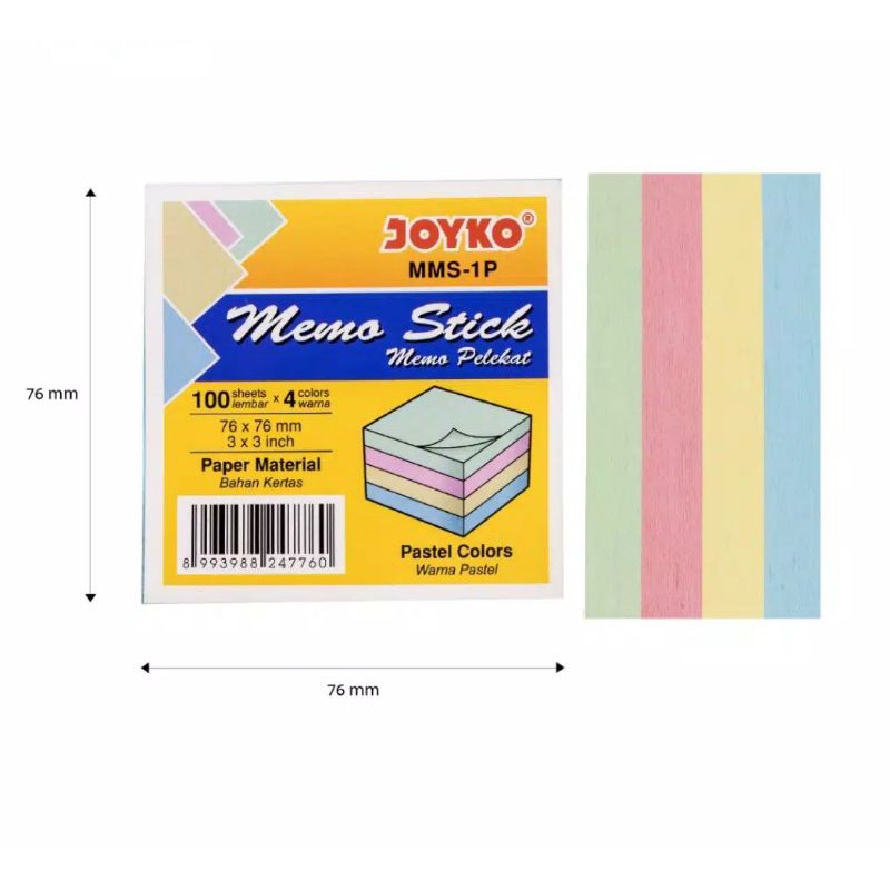 Sticky Note Memo Tempel Joyko Warna Pastel MMS-1P / Neon MMS-1