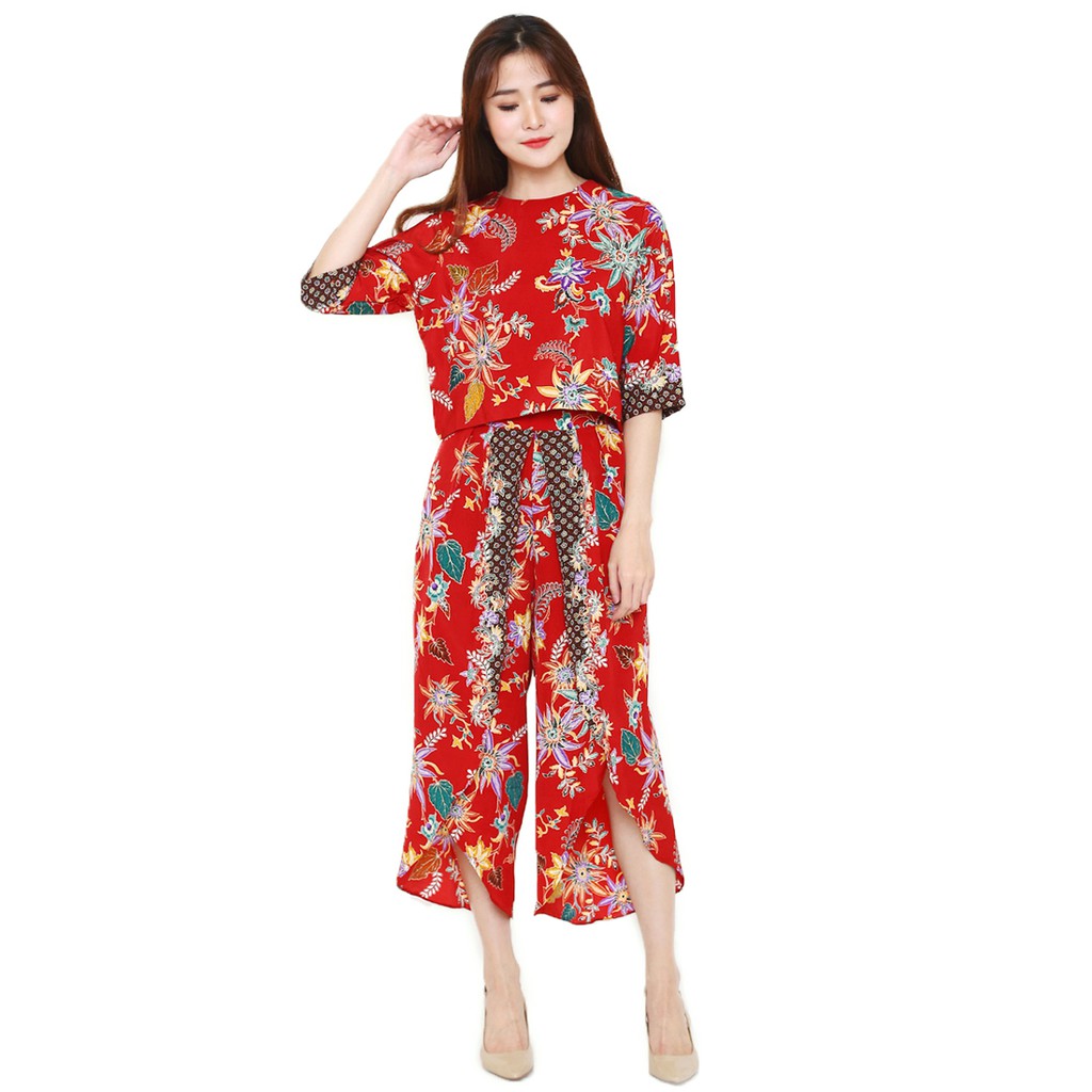 Batik Flike Store Couple Set Pria dan Wanita Red Infuse