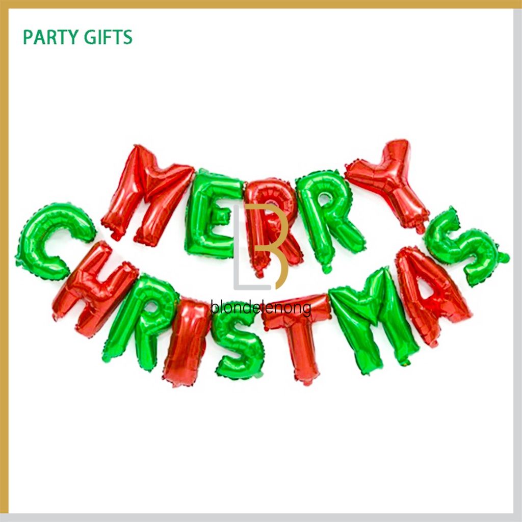 Balon Foil Dekorasi Dekor Topper Garland Garlan  Spanduk Banner Merry Christmas Christmast Baloon Decoration Cafe Kafe Aksesoris Asesoris Pesta Selamat Hari Natal Huruf Metalic Metalik Gantung Dinding 1 Set Murah 16 Inch 14 Pcs 40 Cm