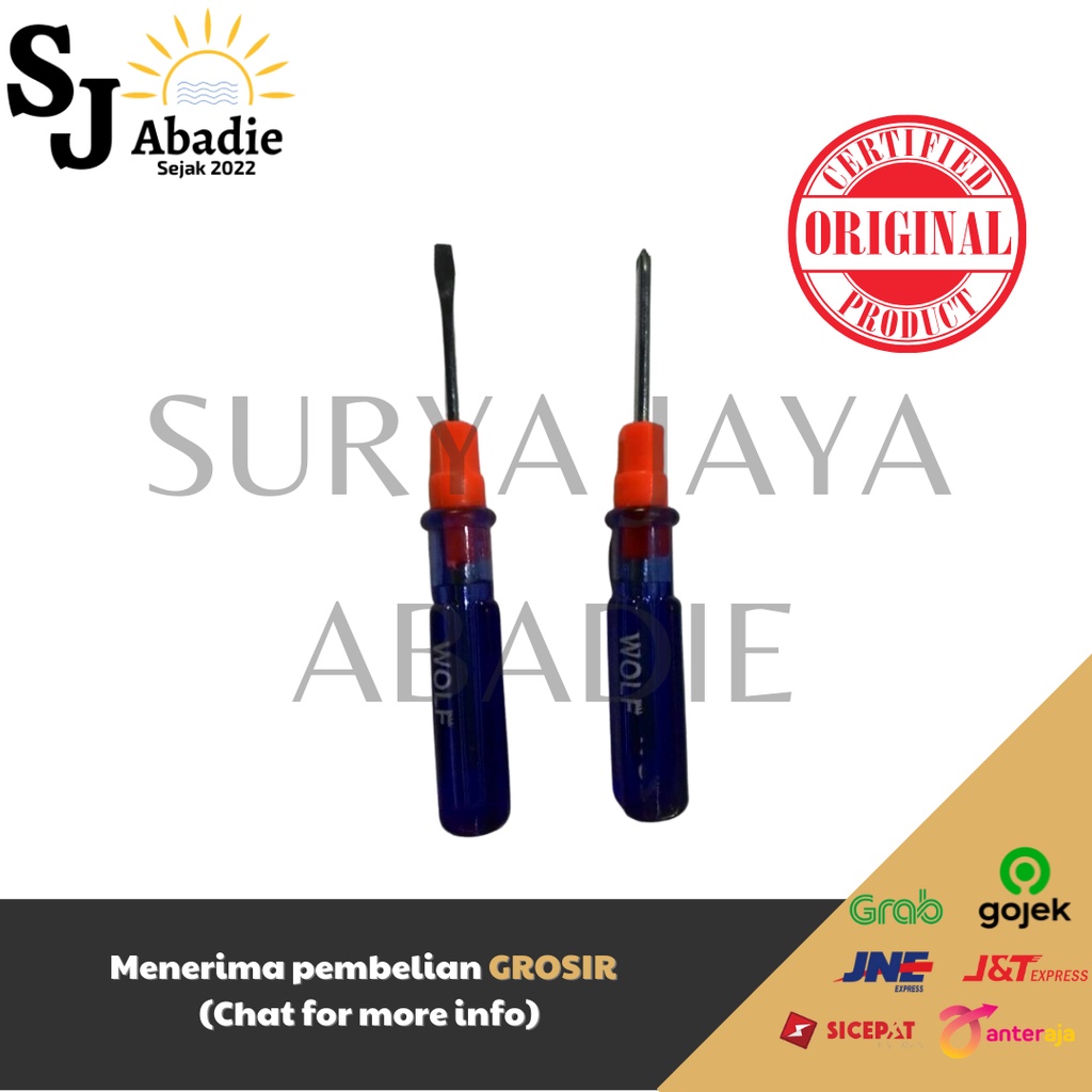 (12 PCS) Obeng Bolak Balik Two Way Screwdriver Gagang Pvc WOLF 3 Inch | SJ ABADIE |