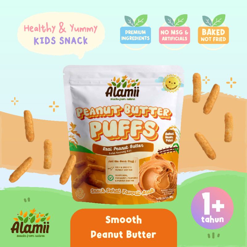 Alamii Natural Puffs 25 gr 30 gr / Snack MPASI Baby Anak / Rasa Peanuts Butter Keju Strawberry Yogurt Golden Veggie