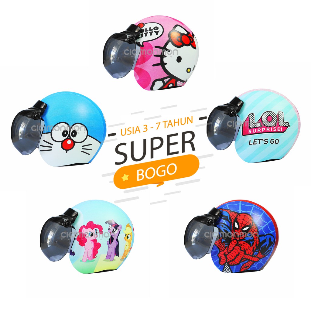 Helm Anak SUPER BOGO Karakter Usia 3-7 th