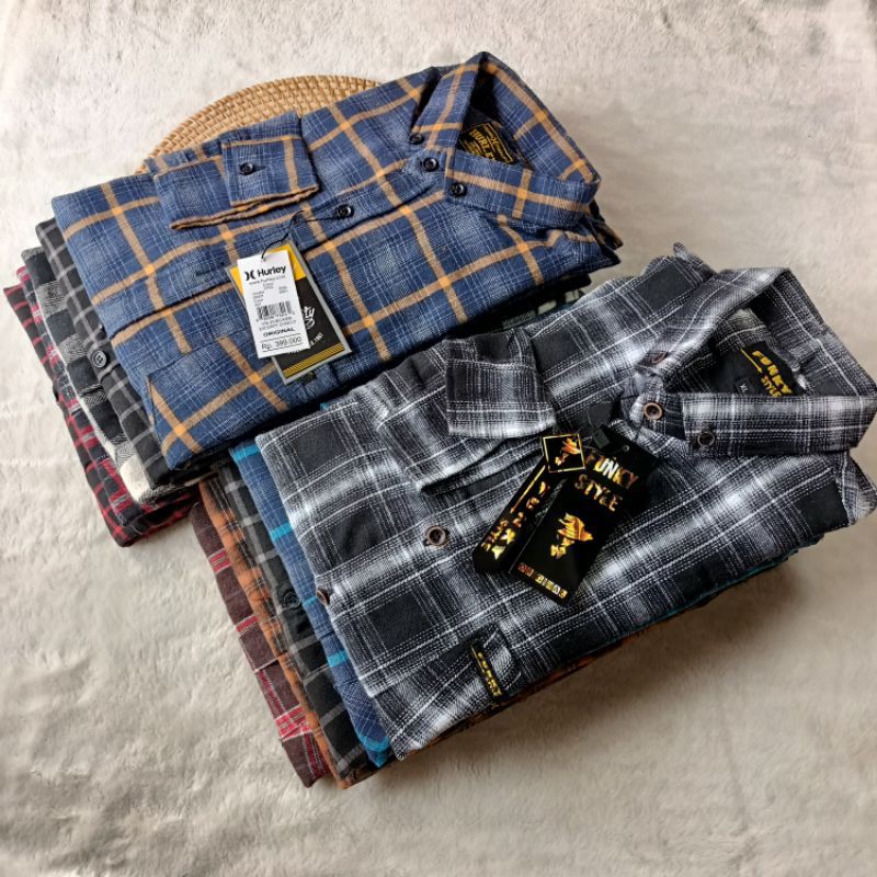 Kemeja flanel bahan katun flanel warna Realpicture