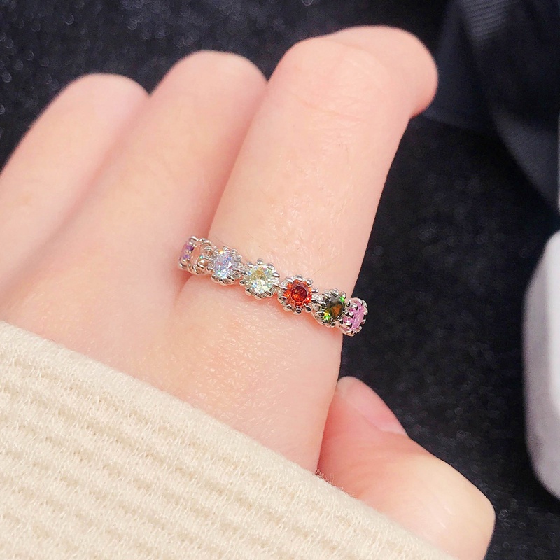 Fancyqube Cincin Susun Hias Batu Kristal Zirkon Warna-Warni Untuk Wanita