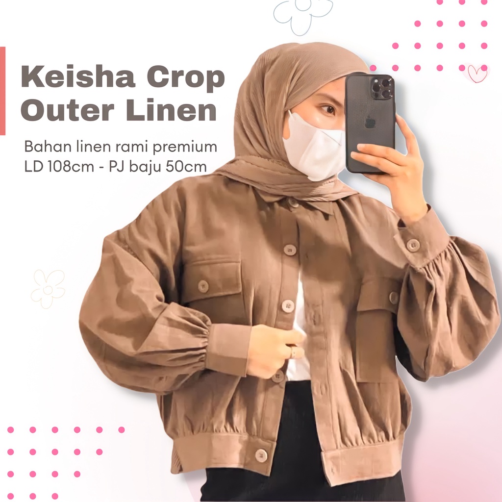 Kemeja Keisha Crop Linen Oversize Atasan Kemeja Saku Wanita Linen Premium Kemeja Crop Linen Kekinian