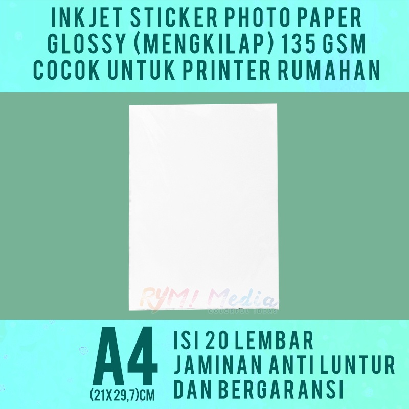 

MilL INKJET STICKER Glossy A4 isi 20 / Kertas Stiker Foto Mengkilap 135gsm