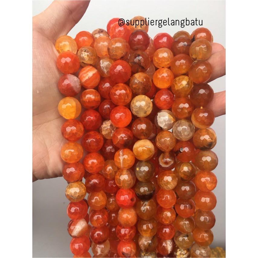 Batu Carnelian serat orange 14mm CUTTING natural oren bahan alam craft trending pria wanita kekinian