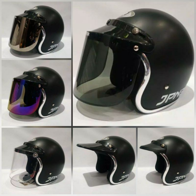 Helm Jpn Bogo Retro LisCrome Hitam dop Kaca/pet