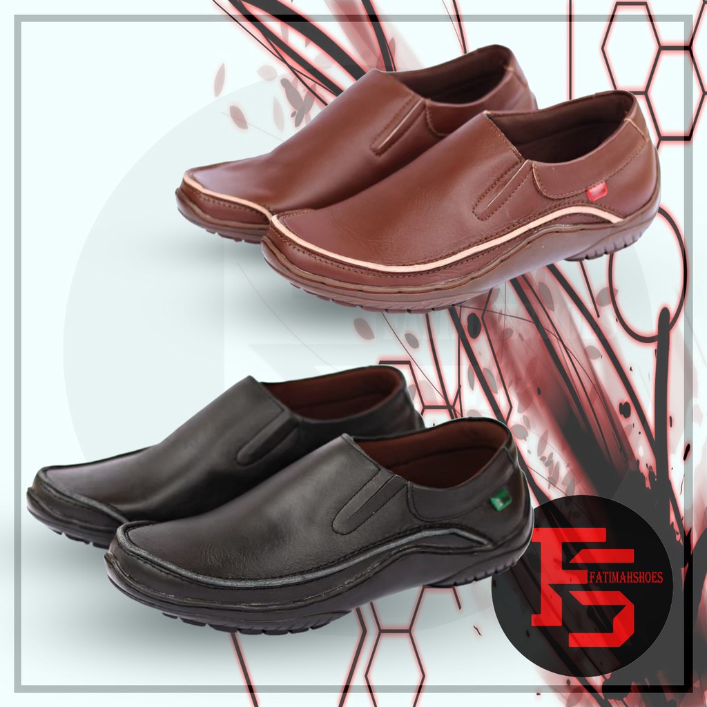 FATIMAHSHOES - Sepatu Kulit Pria Sepatu Formal Sepatu Kerja Sepatu Kasual Sepatu Pesta Sepatu Slip On Pria Hitam.