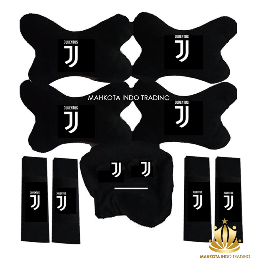 Bantal Jok Mobil Juventus Set 9 PC / Bantal Leher Mobil Juventus Juve / Tempat Tisu Juventus