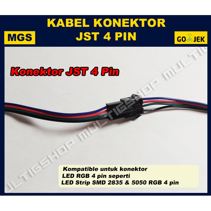 10Set Kabel Konektor LED RGB 4 Pin  JST 4 Pin