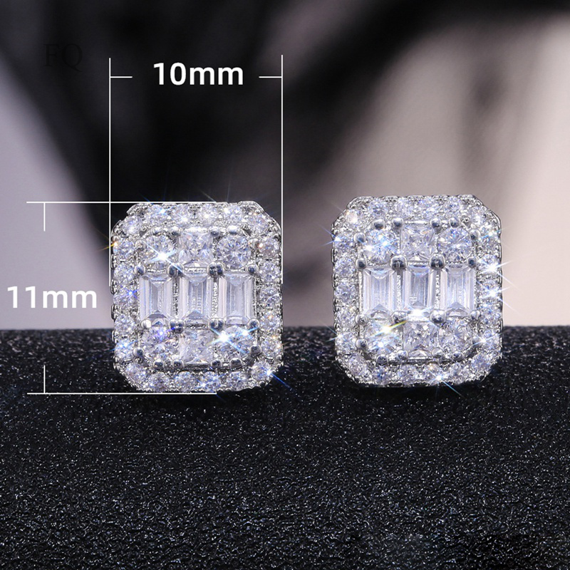 Anting Bentuk Persegi Aksen Kristal Bahan Zircon Untuk Wanita