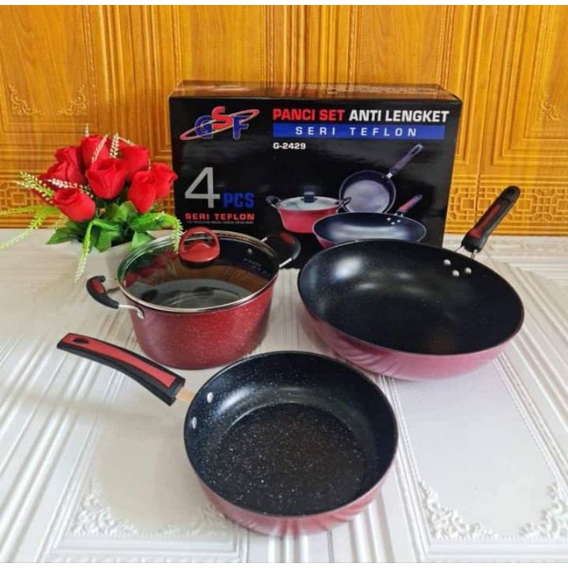 panci set gsf teflon series G-2529 8 pcs spatula &amp; G-2429 4 pcs non spatula G-2629 spatula 6set