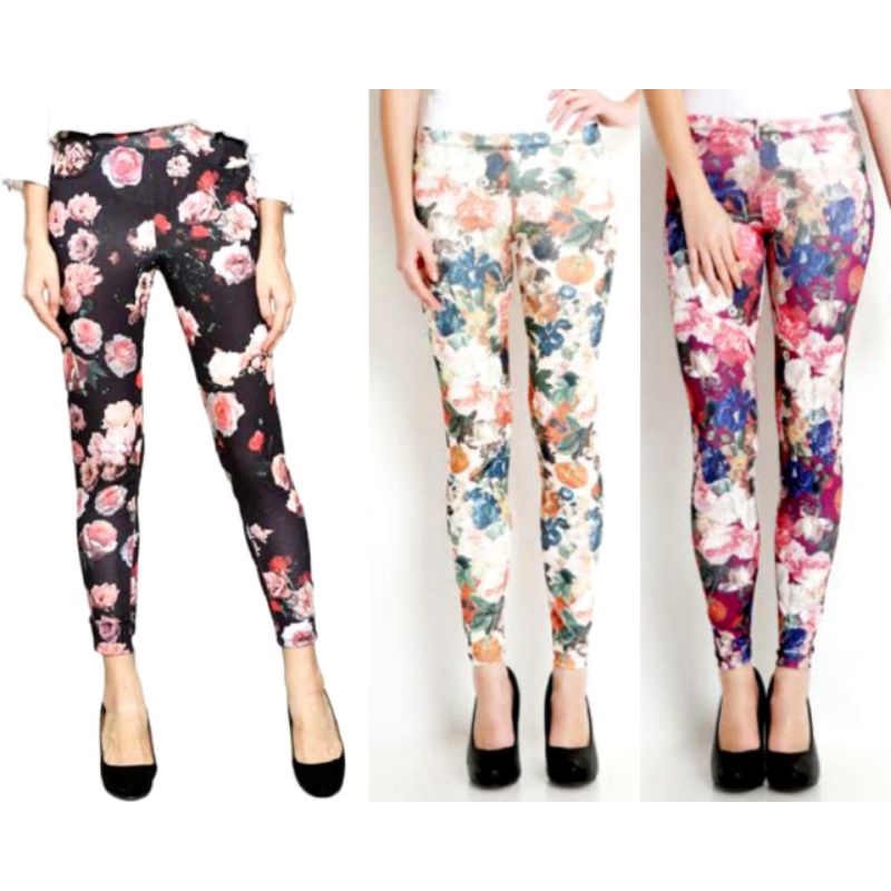 Legging Motif Bahan Spandex Katun Ukuran Standar dan Jumbo